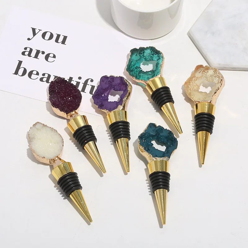 New Creative Light Luxury Glass Wine Stopper Agate Fashion Color Crystal Hole Fashionable Wine