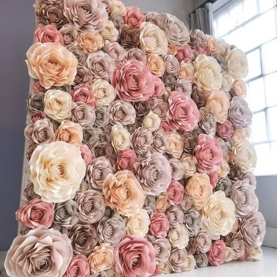 New Design Roll Up Event Big Floral 3D Artificial Rose Flower Wall Paper Flower Backdrop Wedding Home Decoration Stage Backdrop