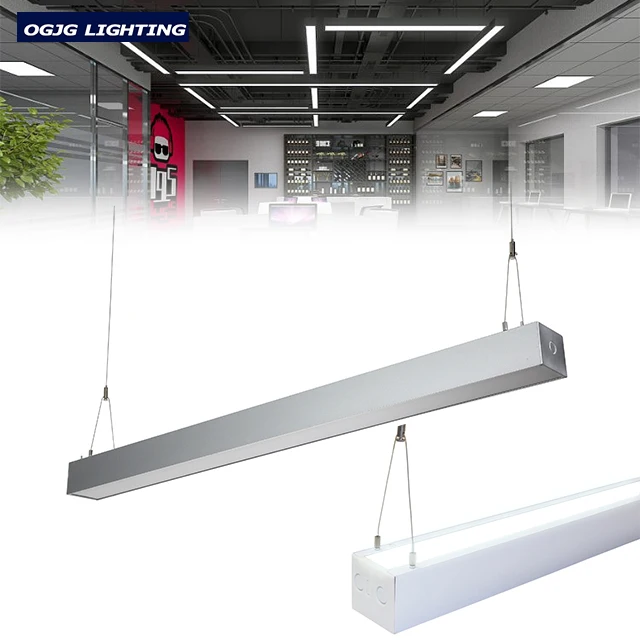 Aluminum housing seamless connected office hanging lights 0-10v dimmable led linear lighting fixture linkable led pendant light