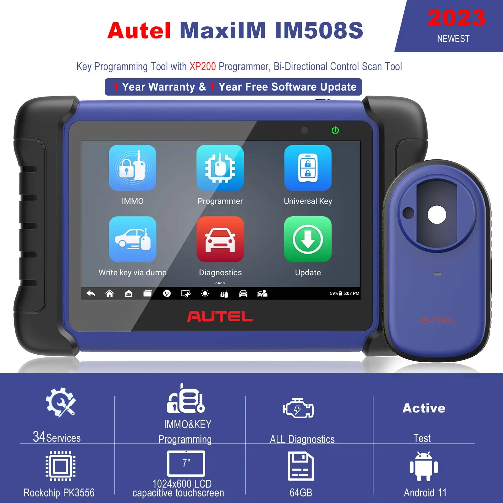 2023 Новый Autel MaxiIM IM508S Усовершенствованный инструмент программирования автомобильных ключей KM100 с полной системой диагностики двунаправленным управлением