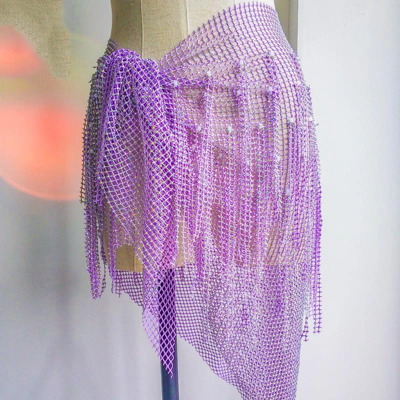 Belly dance Shiny Multicolored Hollow net Tassel triangle Hip waist Chain hip scarf