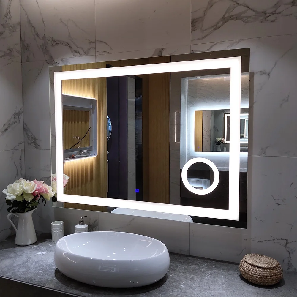 
Сертифицированное настенное зеркало с подсветкой и светодиодной подсветкой для ванной комнаты для роскошного отеля 