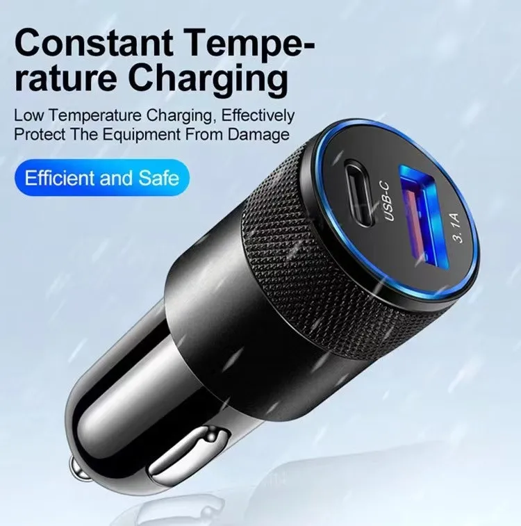Hot Sale Fast Car Charger 3.1A/15W Mobile Phone USB Charger Adapter 2 Port Cigarette Lighter