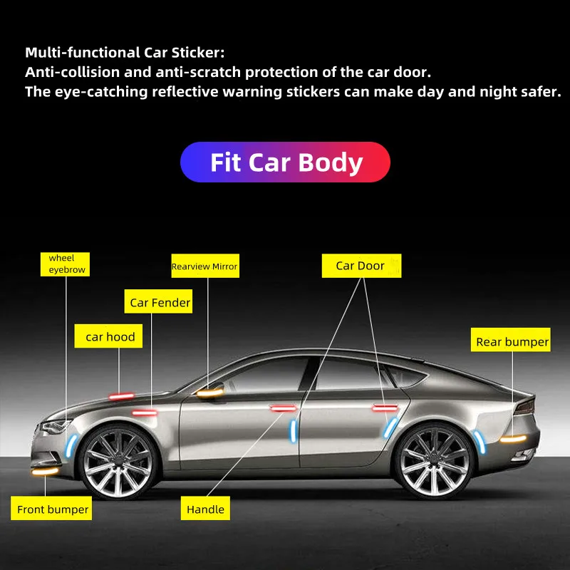 Auto Accessories Safety High Visibility Car Reflective Strips Stickers For Body Rim Bumper