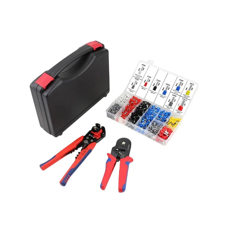 Factory tube ferrules Tubular 1200pcs terminal Manual sleeve rachet Cable wire cutter HSC8 6-4A Crimping pliers Tool Case