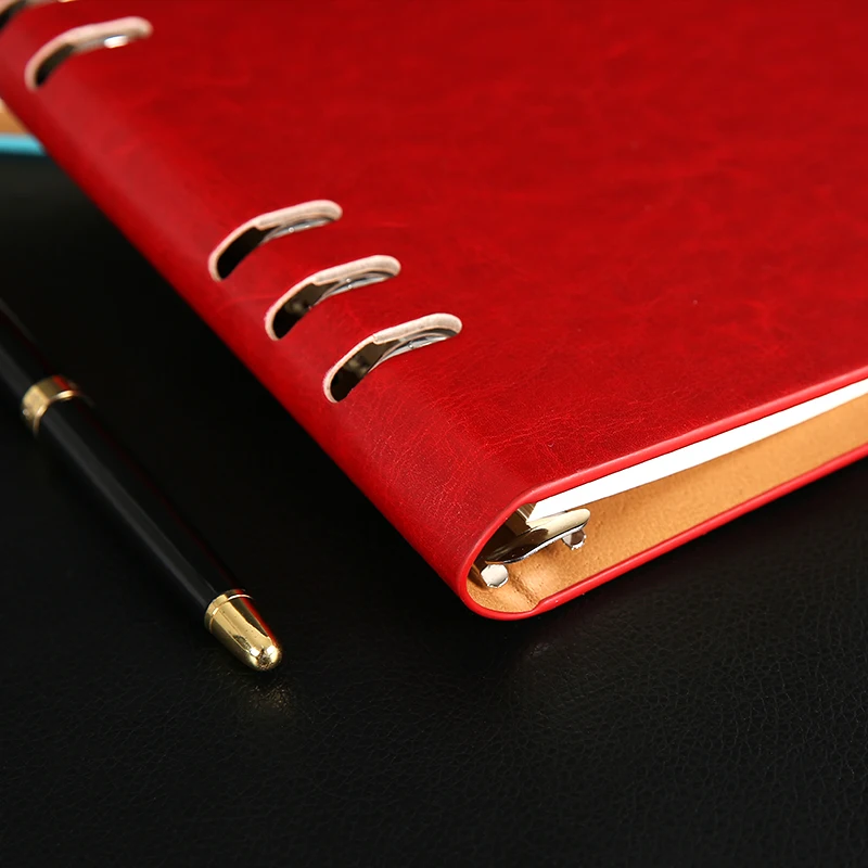 New Style B5 Notebook Wholesale Custom Logo Pu Leather Notepad Cover 6 Ring Loose Leaf Refillable Notebook With Leather Buckles