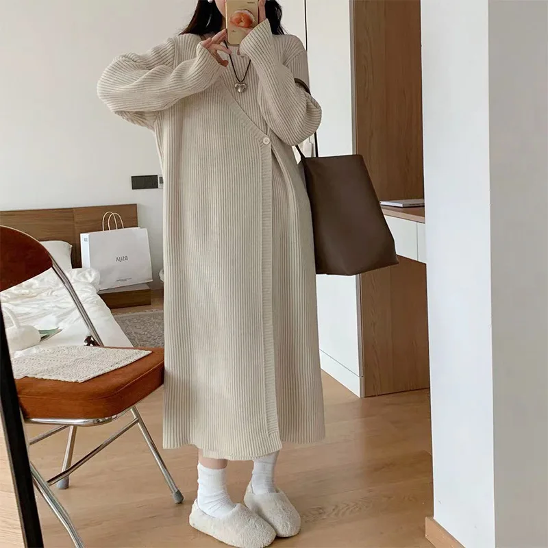 Fashion lady crew neck loose fit pregnant women warm sweater dress