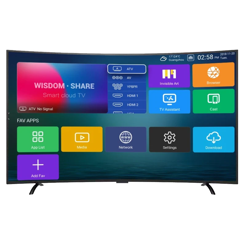 Curved Screen 50 55 60 65inch android LED TV ultra hd 4k smart television support wifi and multi-languages
