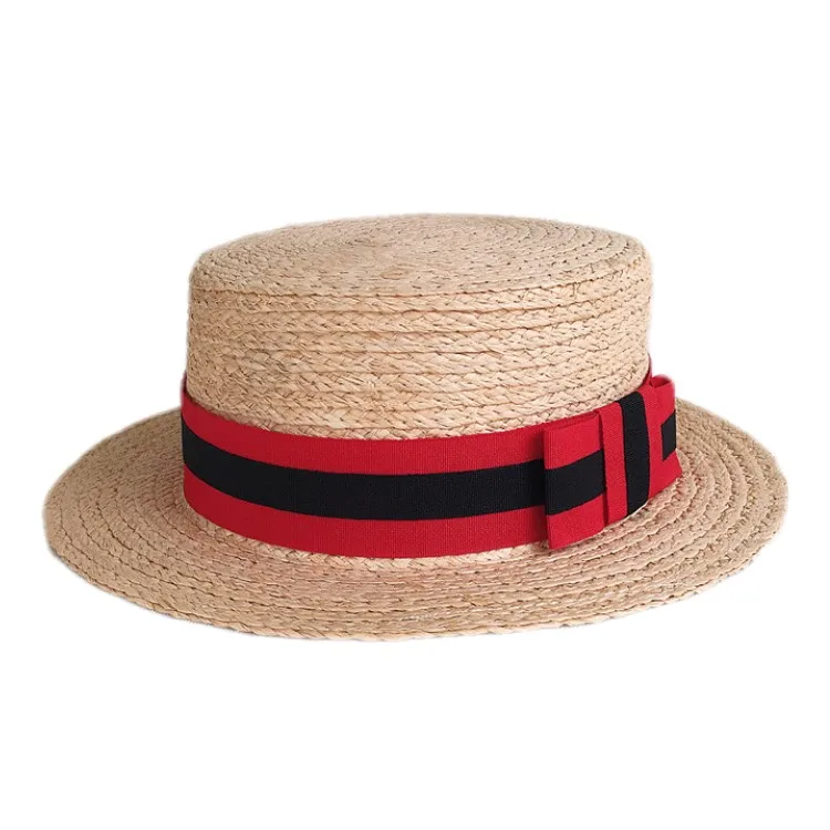 ready to ship customized women and student raffia straw boater hat UV protection summer beach sun hats