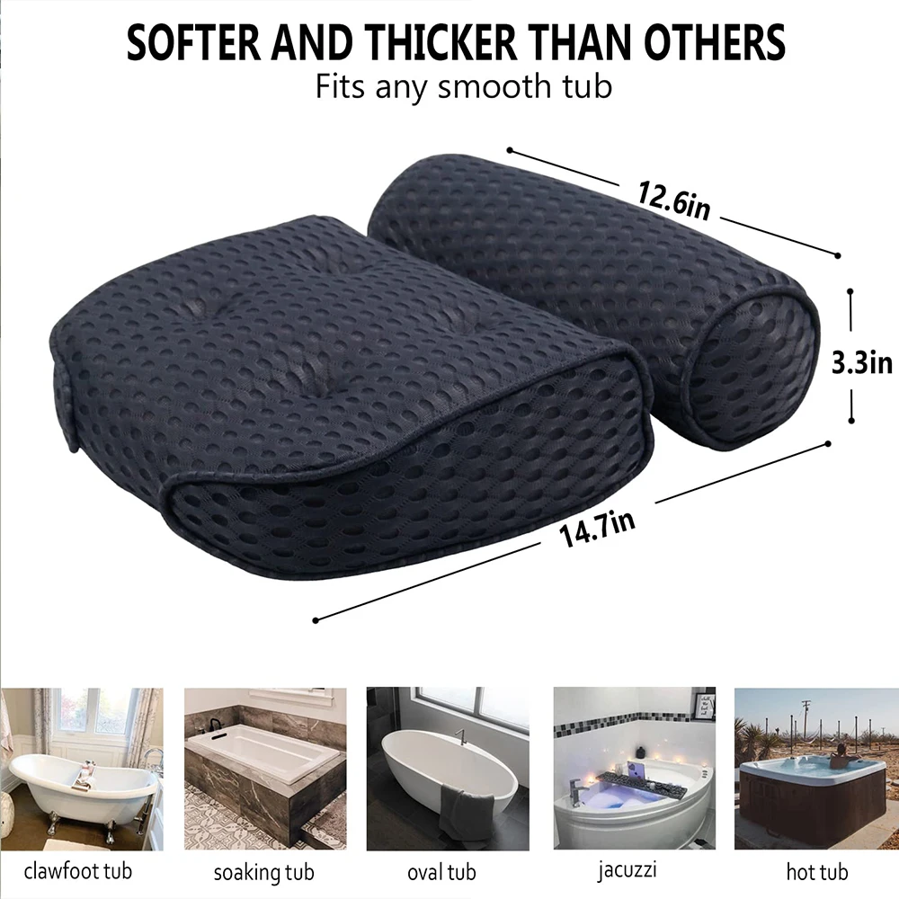 Factory Wholesale White Non Slip 4D Mesh Bath SPA Pillow Luxury Bathtub Pillow with Back and Headrest Cushion