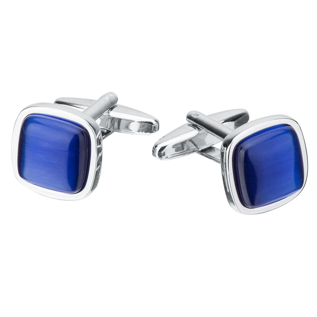 R.GEM. Wholesale Classical Cat Eye Suit Shirt Cufflinks for Men Luxury Blue Opal Cufflinks for Business Wedding