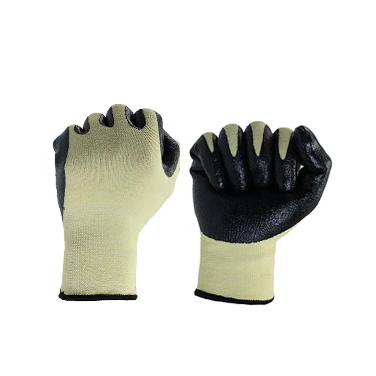 Cut Resistant 13 gauge Aramid Industrial Safety nitrile coated palm gloves with CE