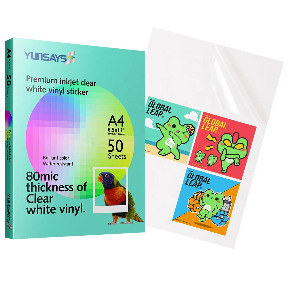 Factory Direct Clear Vinyl Printable A4 Sticker Paper Adhesive Transparent Paper Laser Inkjet Print Transparent Sticker