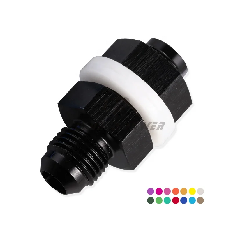 High Quality AN10 Flare Fuel Cell Bulk Head Fitting With Teflons Washer and Nut Black