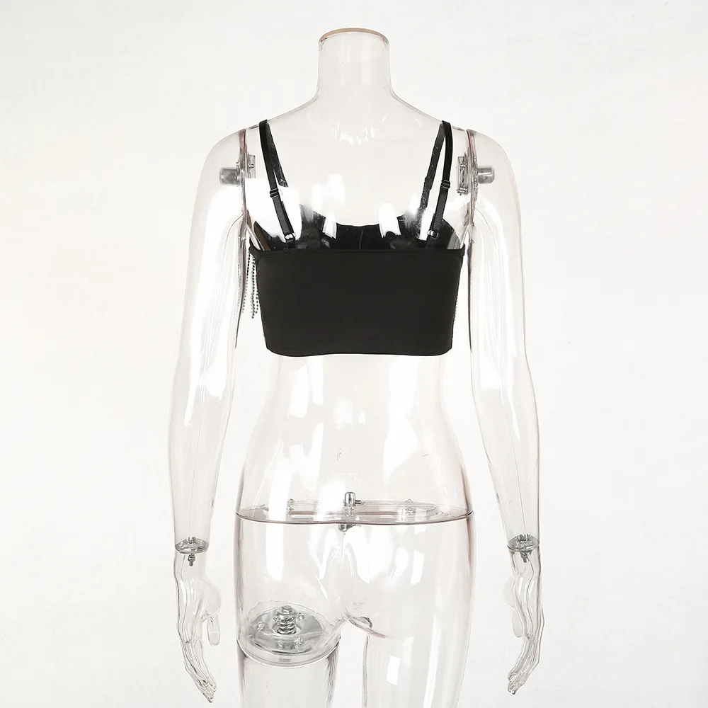 2022 Summer Fashion Black Backless Party Bustiers Corset Rhinestone Fringe Crop Tops Women Tassel Tank Top