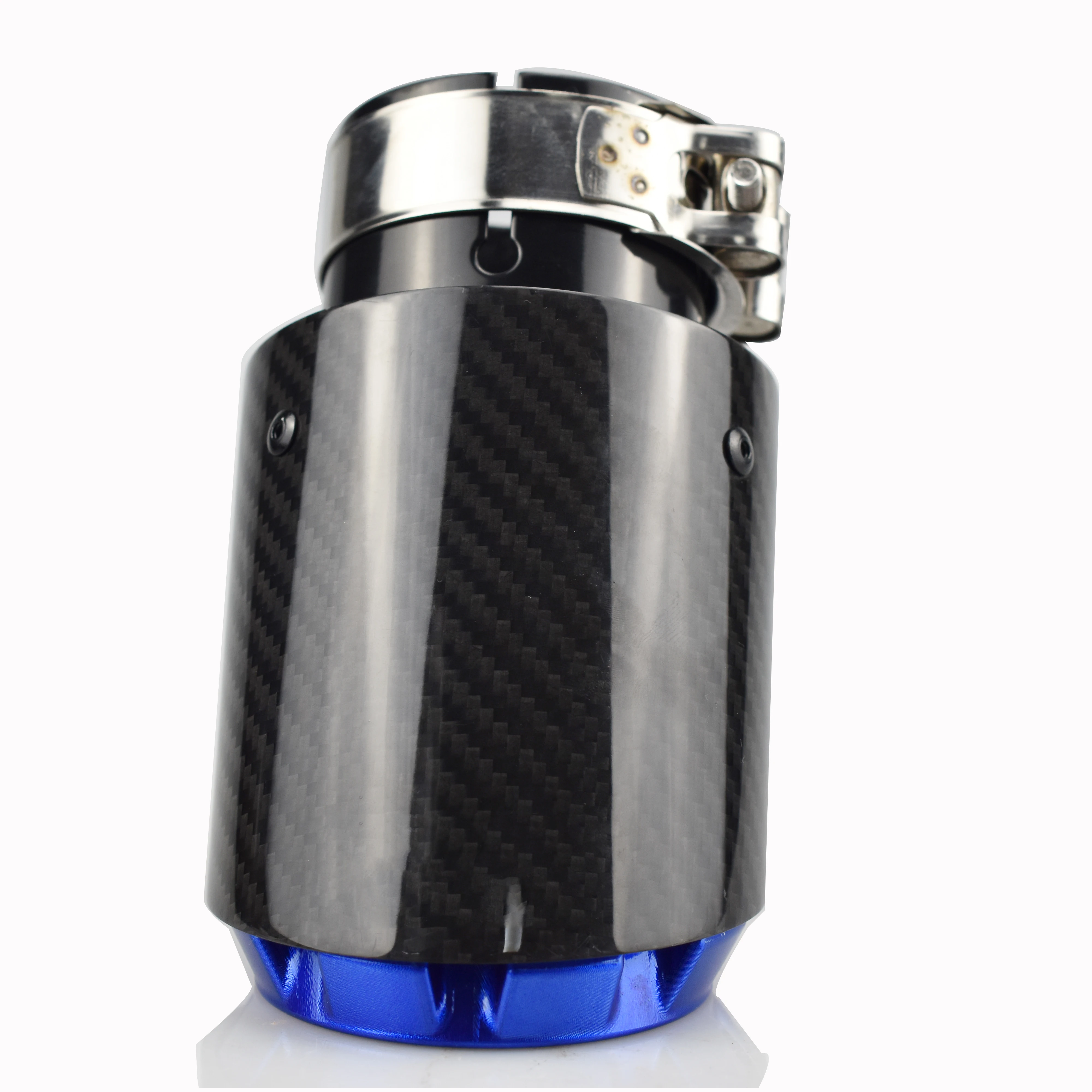 High Quality Glossy Carbon Fiber Exhaust Pipe with Blue Plate Stainless Steel Muffler Tip Pipe for Universal Model