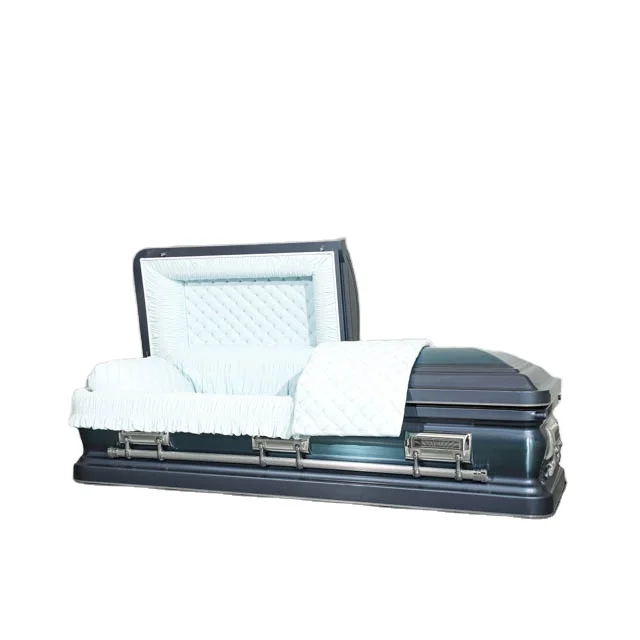 Zd cheap blue with blue brushed 18ga metal coffins and caskets for funeral