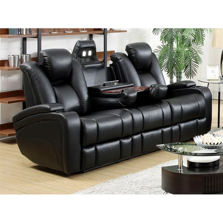 new design modern custom villa upholstered black loveseat 2 seater cinema home theatre leather recliner sofa