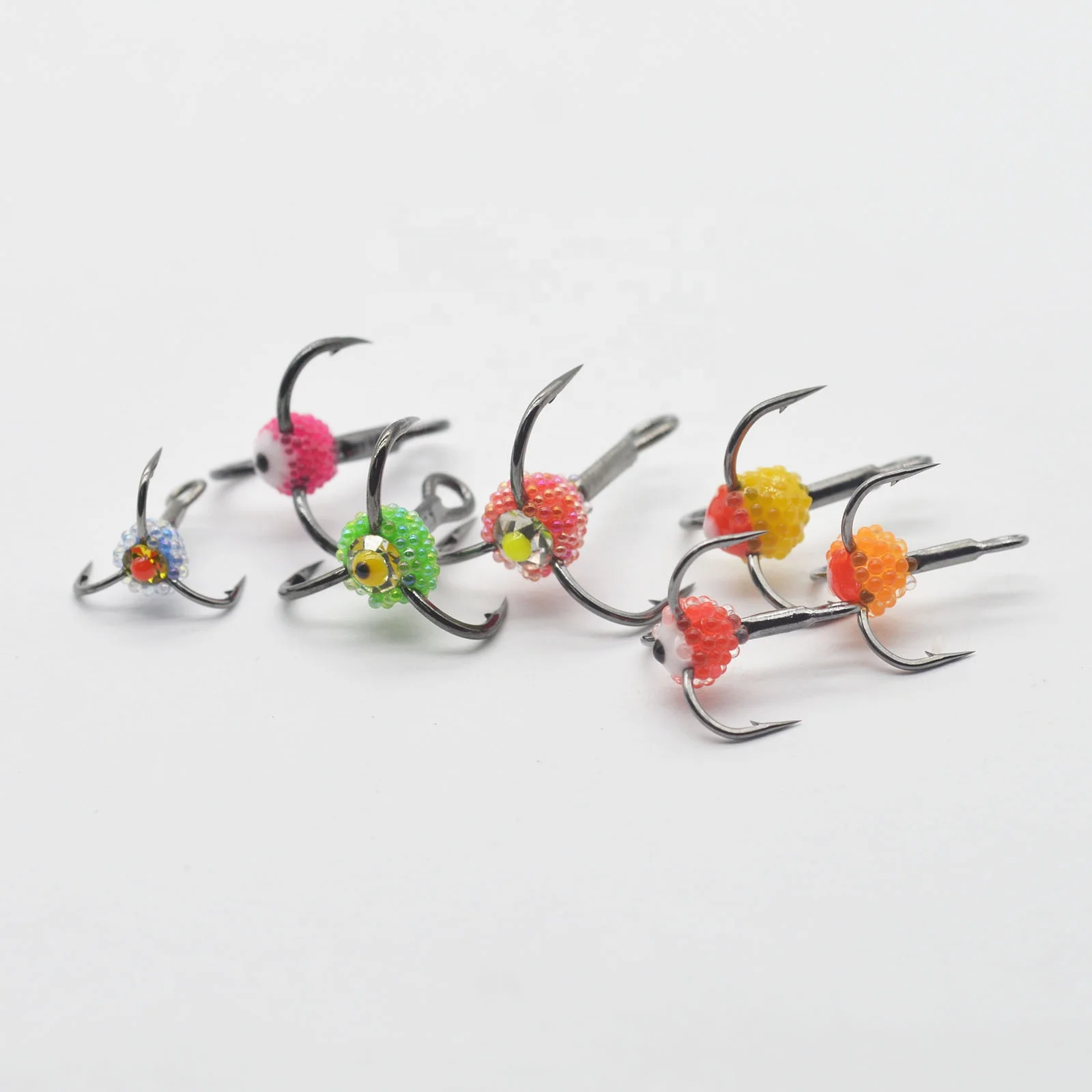 Wholesale  Ice Fishing Hook , MZ21X Treble Hooks with Epoxy Resin Head and Transparent Bead