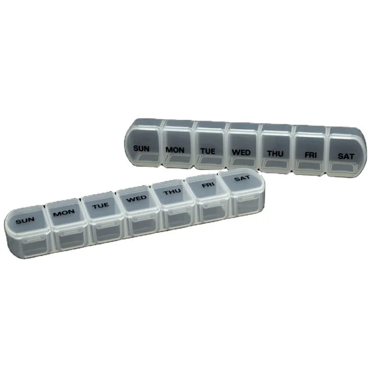 Wholesale Weekly Pill Boxes. Weekly 7-compartment pill box. No bpa. convenient pp food grade material pill box.