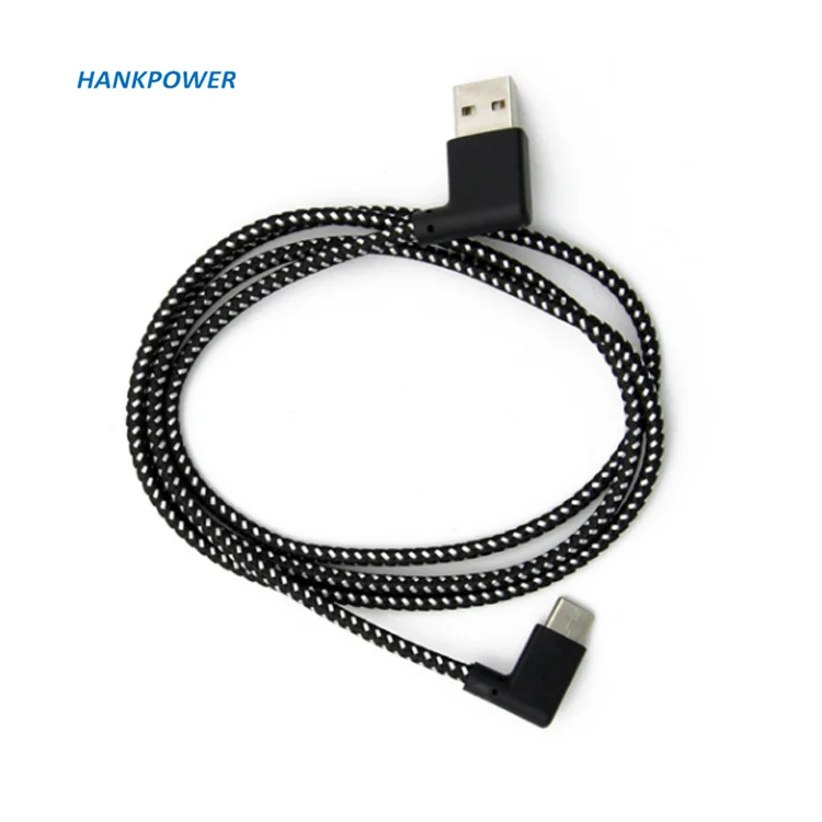 Right Angle USB Type C Mobile Phone Data Cable For Android Fast Charger 90 Degree Nylon USB C Data Cable