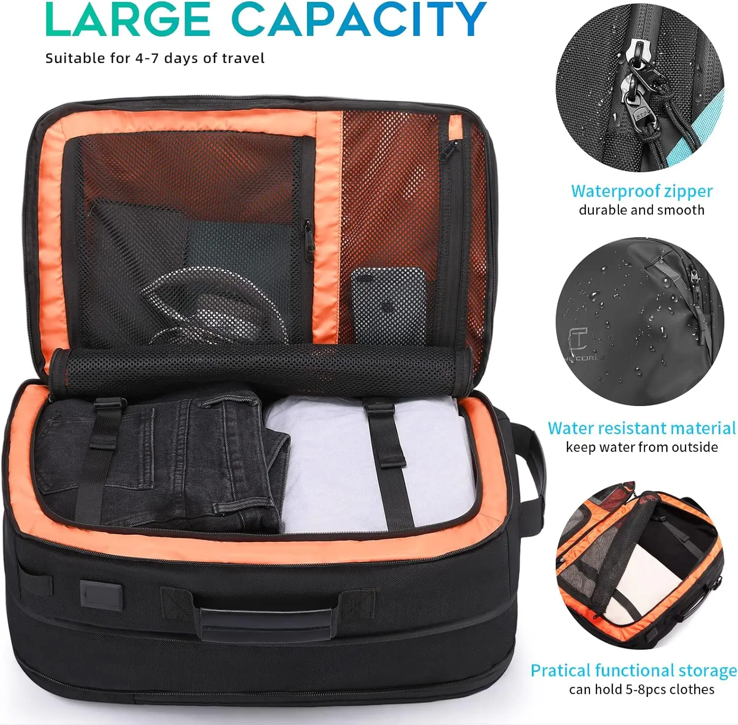 Travel Carry on Backpack, Extra Large Expandable 45L Backpack for Flight approved