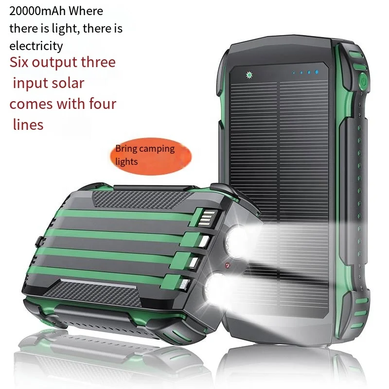 Solar Power Bank 20000mAh Fast Charging External Battery For Iphone15 14 Portable Power bank With LED Flash light Laser Lamp