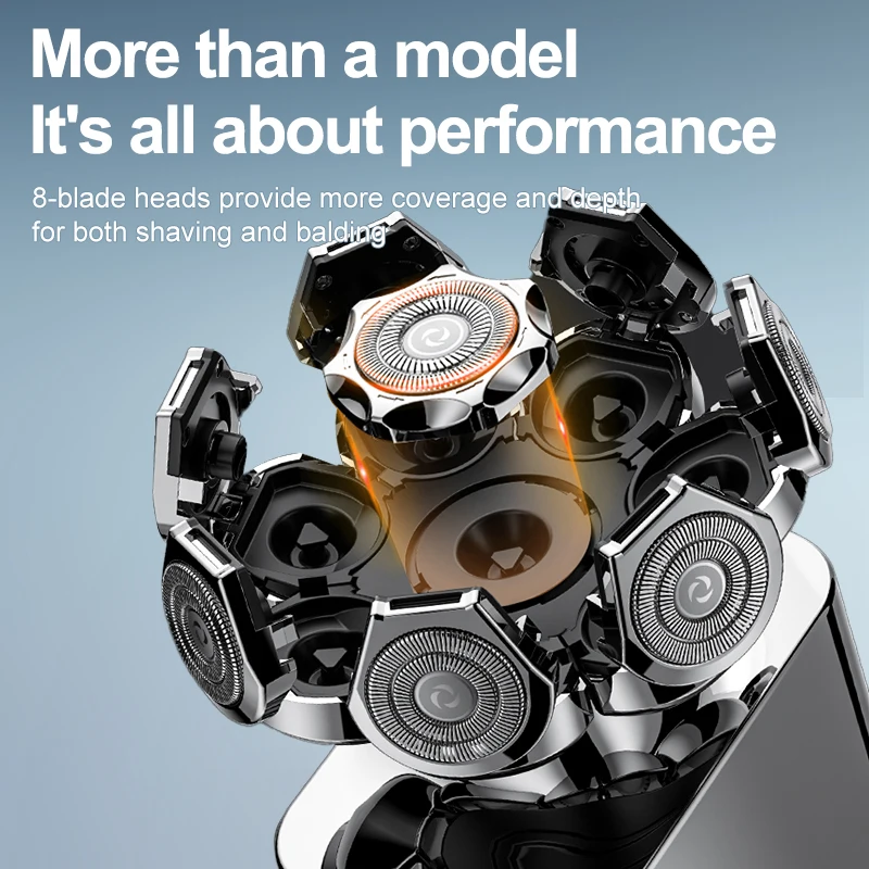 Suttik LK-8188 New 8D 9D IPX6 Waterproof Electric Razor Grooming Kit 8500rpm Type-C Rechargeable Head Shavers for Bald Men