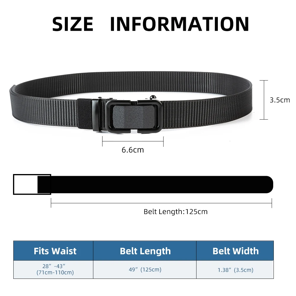 3.5cm width thickened braidMen Nylon Belt with Automatic Slide Buckle Tactical Belt