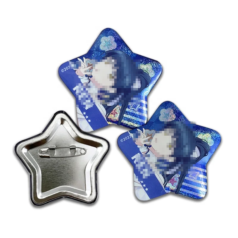 Wholesale Promotional Gift Maker batch print Anime Star Shape Mould Metal Tin Button Pin Badge