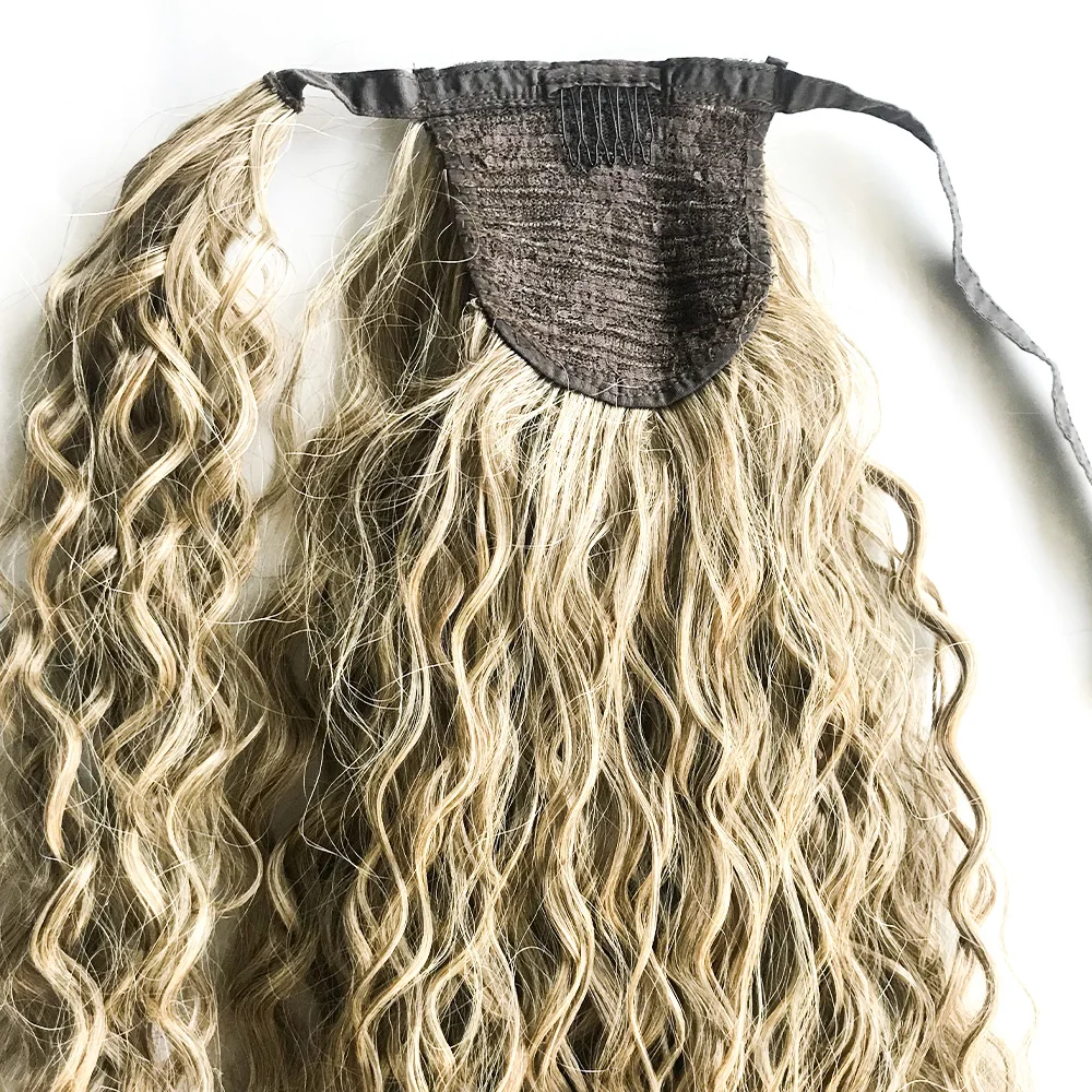 Noble long ponytail hair extensions head flower tied rope headdress brush honey elastic band curly synthetic bulk hair bundles