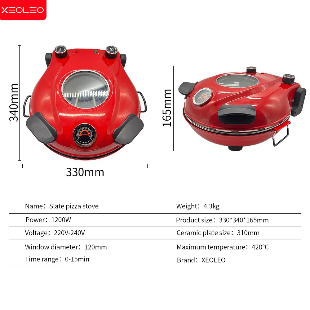 XEOLEO Household Pizza Cooker With Ceramic Stone Automatic Fast Round Pizza Marker Electric Pizza Oven