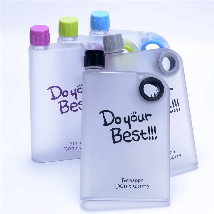 Custom Logo Flat Plastic Water Bottle, Portable Notebook A5 Drinking Bottle