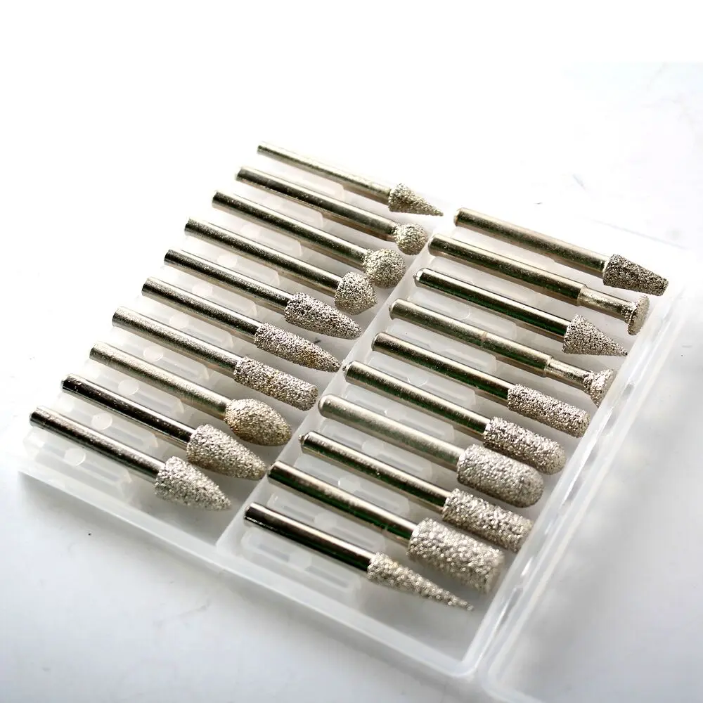RAIZI 6.0mm Shank 20pcs Vacuum Brazed Diamond Stone Carving Grinding Tools Burs