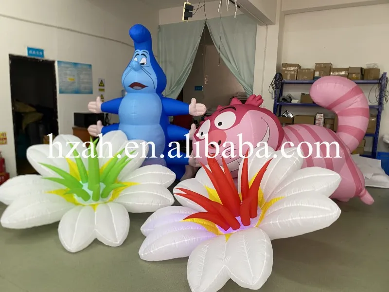 Inflatable Flower Inflatable Led Light Flower Caterpillar and Cheshire Cat for Alice in Wonderland