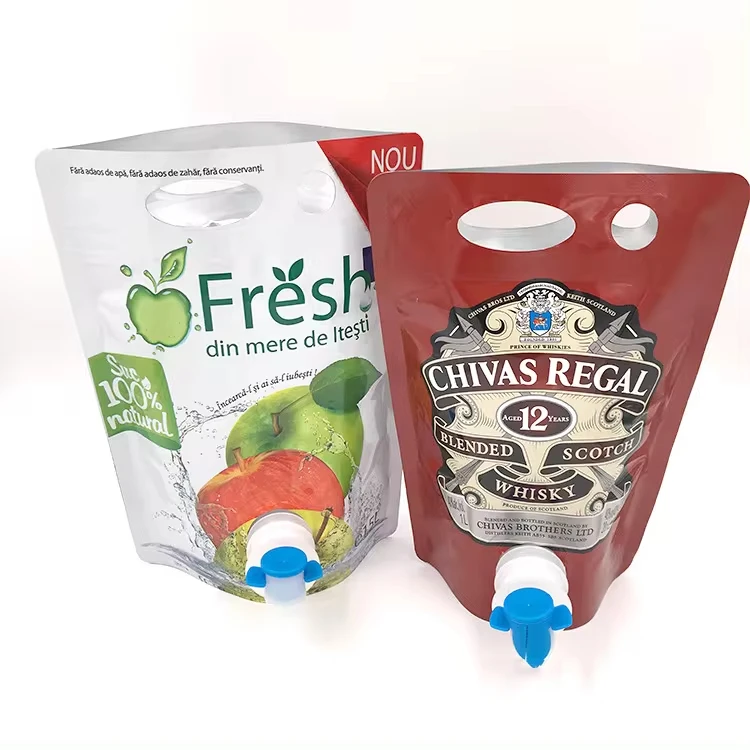 Wholesale Plastic Handle 3l 4l 5l Aseptic Dispenser Apple Juice Liquid Milk Beer Wine Stand Up Pouch Bag In Box With Valve