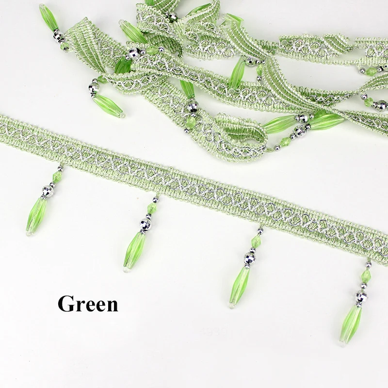 Home Textile Curtain Accessories Cheap Price 12.5Yard Lampshade Tassel Pink Lace Curtain Beads Fringe Trims For Home Decoration