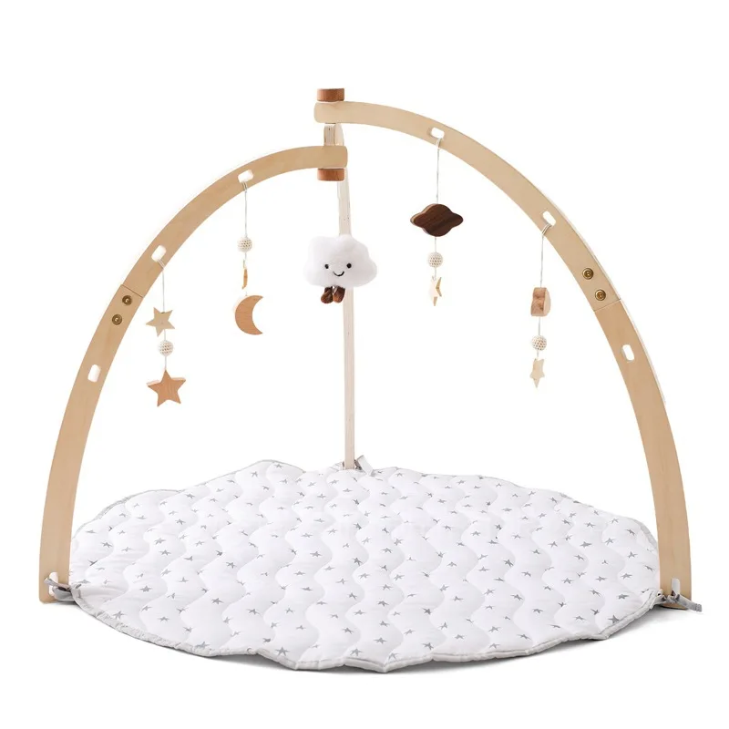 Newborn children wooden multi-functional crib hanging baby armrests grab hands exercise rack toys