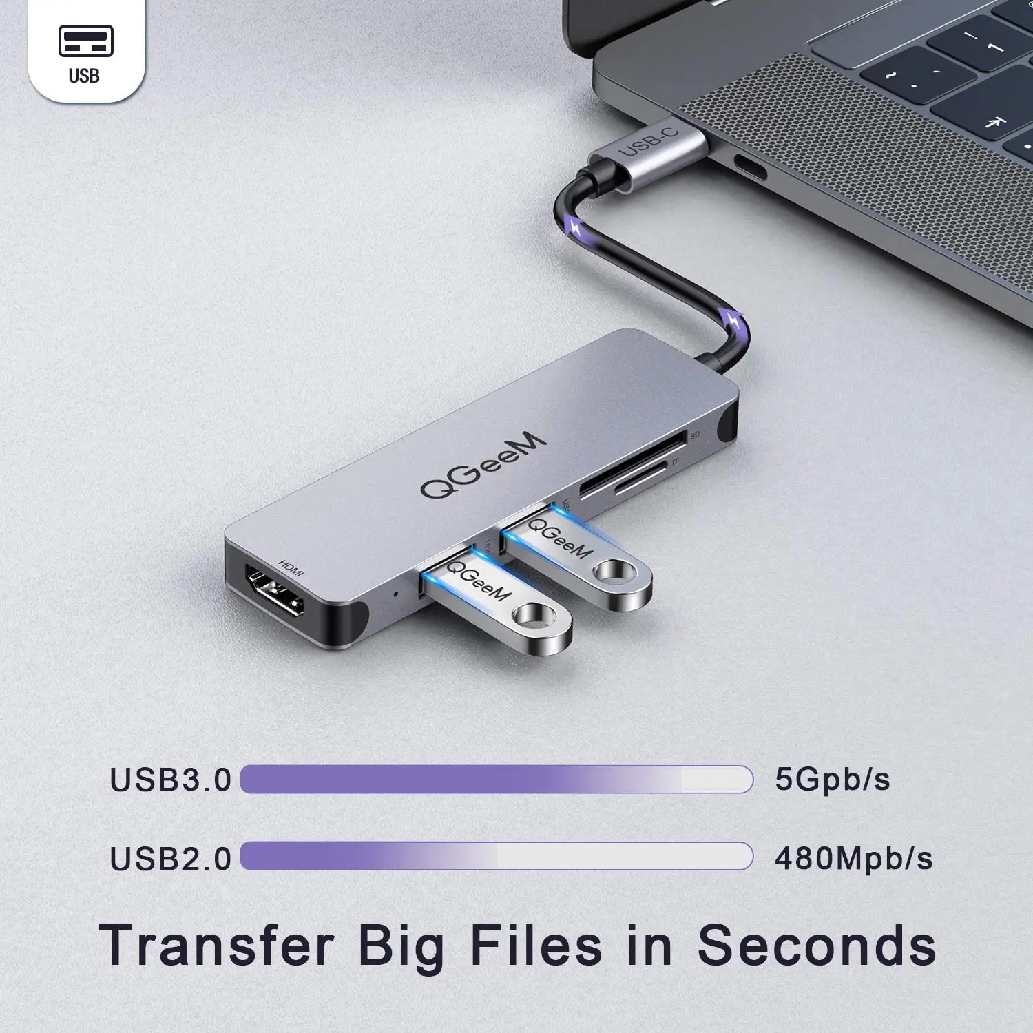  QGeeM 5 in 1 USB C to HDMI Adapter 4k Multiport Type-C Hub Compatible with MacBook Pro 13/15 Surface