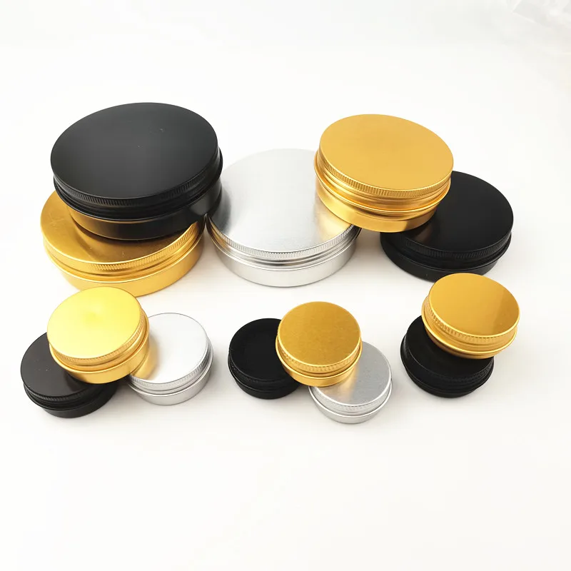 
10g 15g 20g 30g 50g 60g 80g 100g 150g 200g Round Black Aluminum Tin Cosmetic Cream Jar Empty Metal Pot Can with Factory Price 