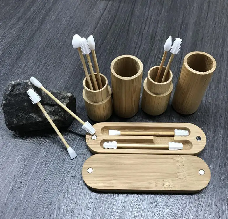 Экологичные губные помады Qtips макияж бамбуковые палочки Косметические чистящие уши многоразовые силиконовые ватные с бамбуковым футляром