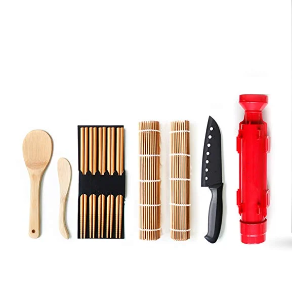 Customized LOGO Good Sale Natural Wooden Sushi Machine Bamboo Sushi Making Kit With Sushi Boxes