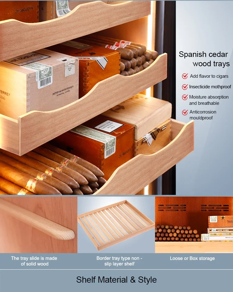 Premiunm no frost 7 layers trays Spanish Canada cedar climate control electrical cigar humidor cabinet cooler