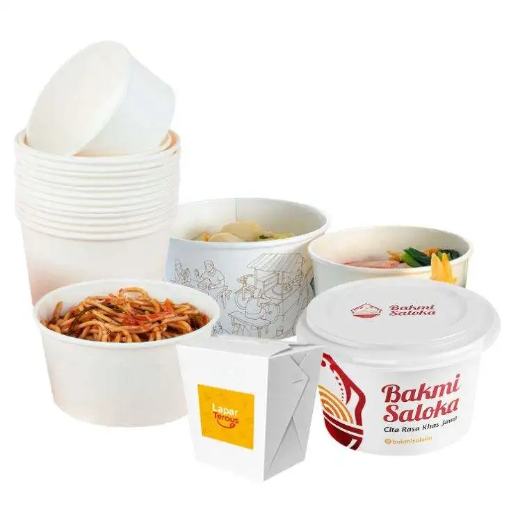 Custom disposable 16 26 32oz kraft packaging pail for food takeout takeaway rice chinese noodle packing paper box with handle