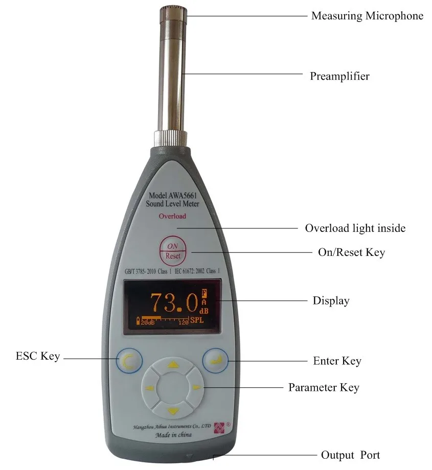 Professional sound noise level meter Measuring Range 25dBA-140dBA   Class 1 High Accuracy Model AWA5661-1
