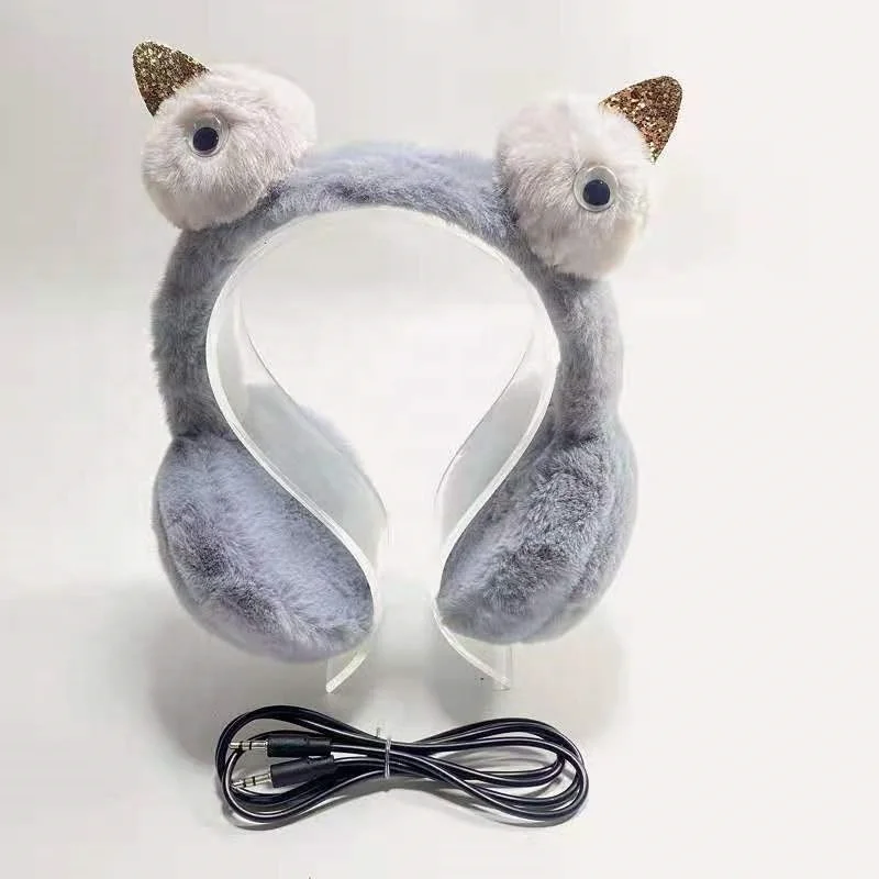 Cute Animal Shape Christmas Gift 2 In 1 Winter Warm Fluffy Plush Earmuff Headphones