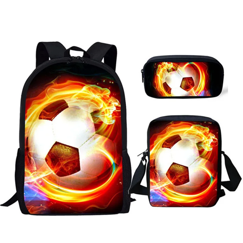 Three piece backpack set for primary and secondary school students, football opening season, large capacity printed backpack
