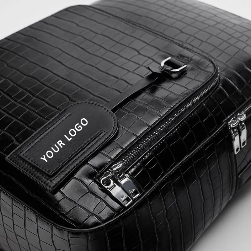 custom logo high quality new embossed crocodile pattern leather ashion backpack men