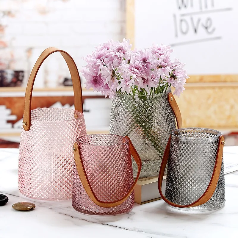 Glass Vase With Lifting Rope Household Decoration Glass Vase Flower Arrangement Container