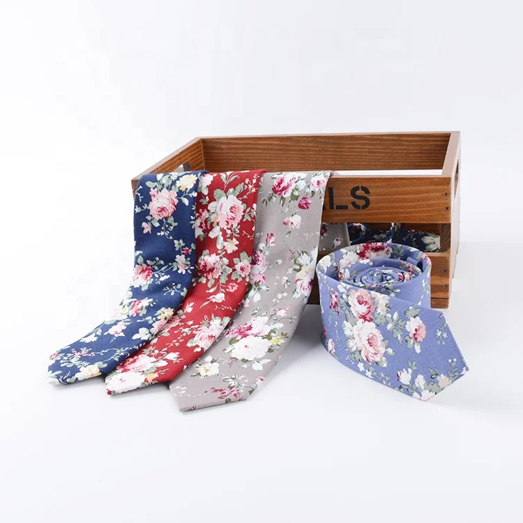 
Wholesale Denim Pink Peony Flower Blue Tie For Men 